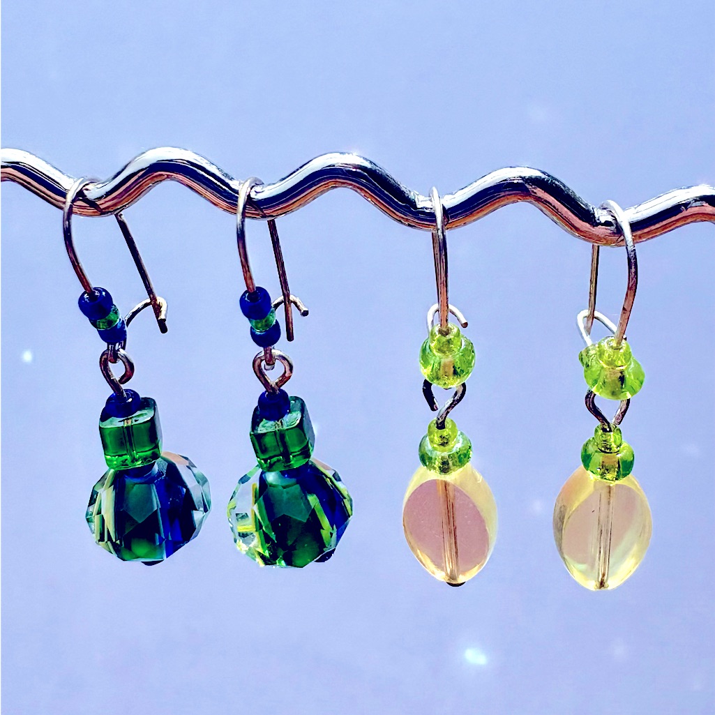 Earrings Pierced Handcrafted Unique Royal BlueEmeraldGreenfaceted PinkGreen 13$